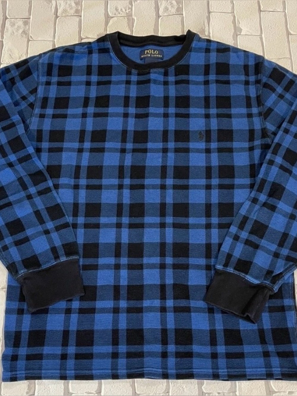 Polo Ralph Lauren Men's Waffle Knit Thermal Shirt Blue Pony Logo Cotton Medium
